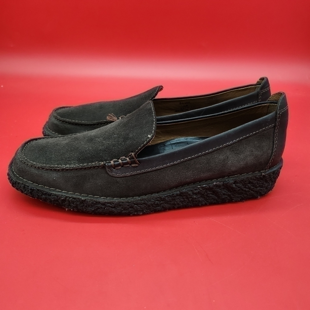 Lands’ End Brown Suede Leather Loafers Crepe Sole Women's 9M Made in Brazil